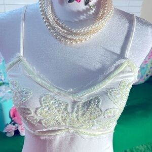 LuLumari cream camisole top with delicate light lemon lime opalescent beading